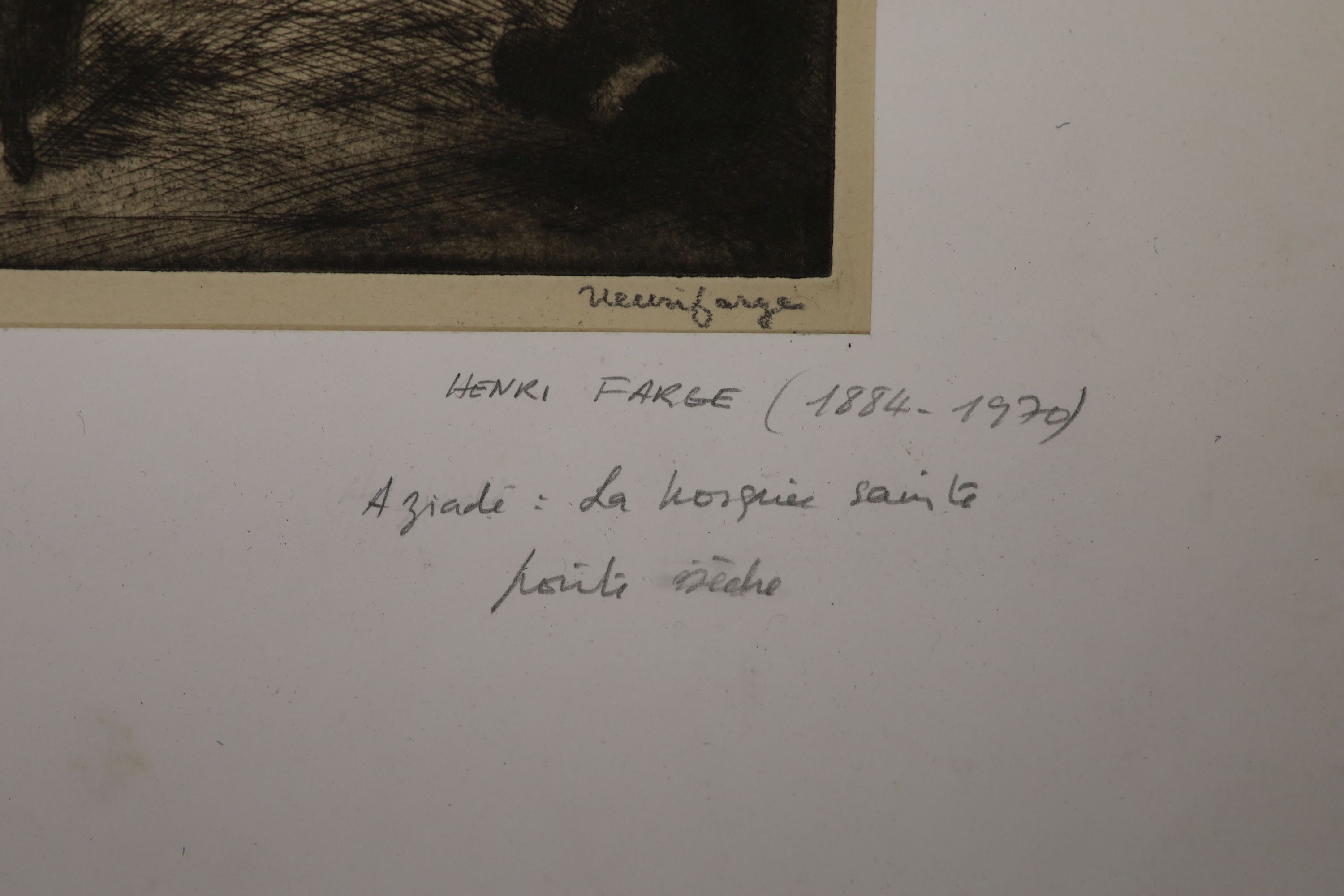 Henri Farge (1884-1970), etching, 'Aziade, La Mosque Sainte', signed, 22/50, 23.5 x 18.5cm unframed.